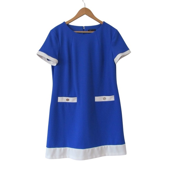 Tommy Hilfiger Blue Short Sleeve Dress 14 White Trim Preppy Classical Nautical - Picture 1 of 9